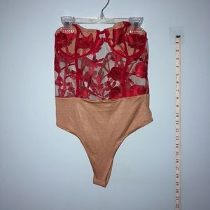Red lace bodysuit made by tobi size small